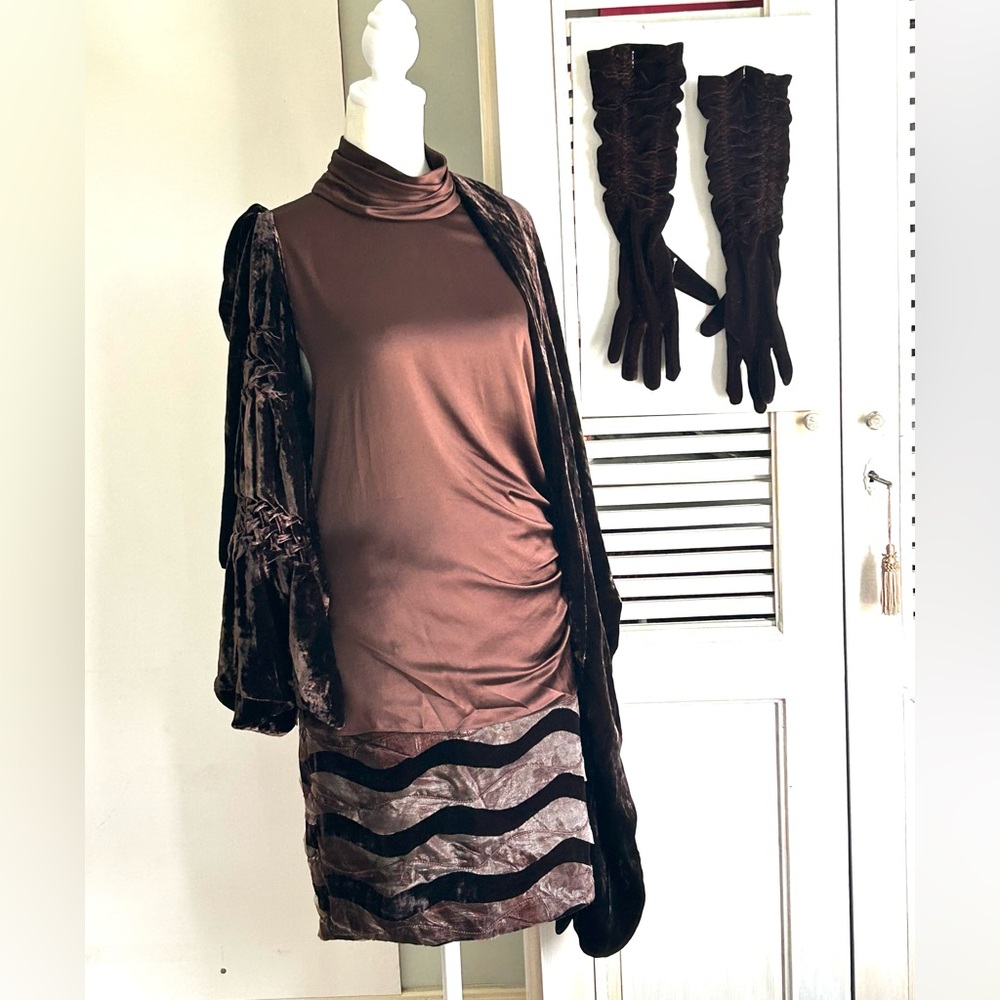 Carlisle 4-Pc Chocolate Brown Satin & Velvet Evening Cocktail Skirt Set NWOT 8
